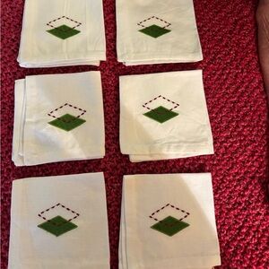 Harman Set of 6 White,  Green and Red Embroidered Napkins